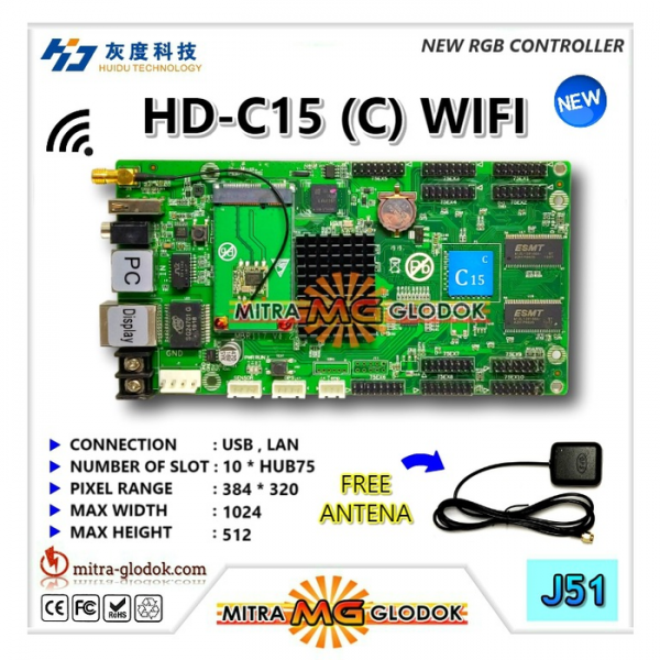 HD-C15-C WIFI Videotron & Running Text Controller Card HUB 75 | Full Color RGB - USB + WIFI