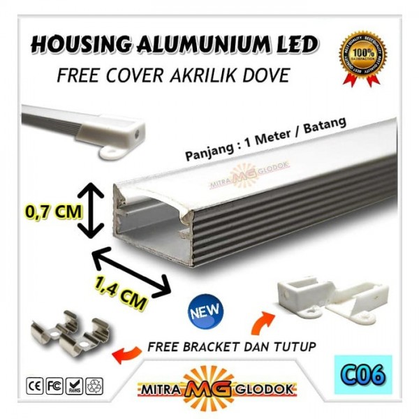 Housing Alumunium Aluminium LED Strip / Rigid / Bar | Type B - Cover Dove - 1 Meter