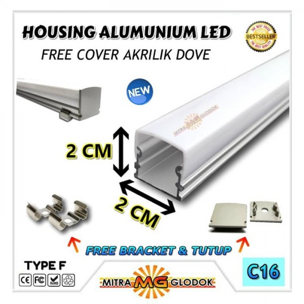 Housing Alumunium Aluminium LED Strip / Rigid / Bar | Type F - Cover Dove - 2 Meter